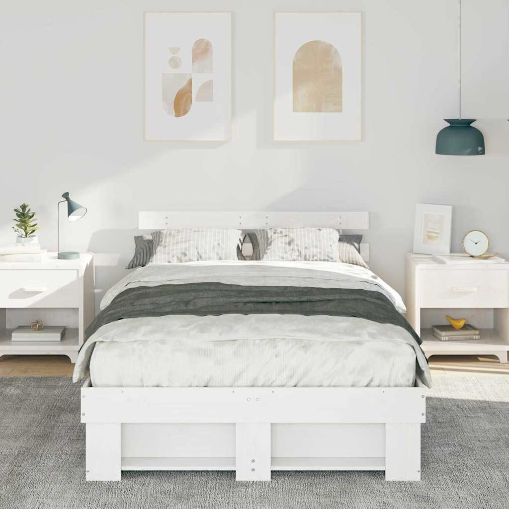 vidaXL Cadru de pat cu headboard Alb 120 x 190 cm Lemn masiv de pin