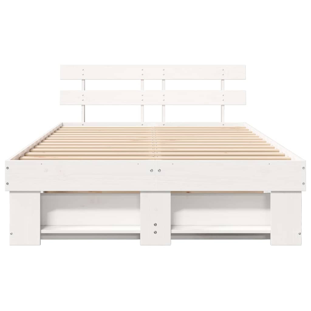 vidaXL Cadru de pat cu headboard Alb 120 x 190 cm Lemn masiv de pin
