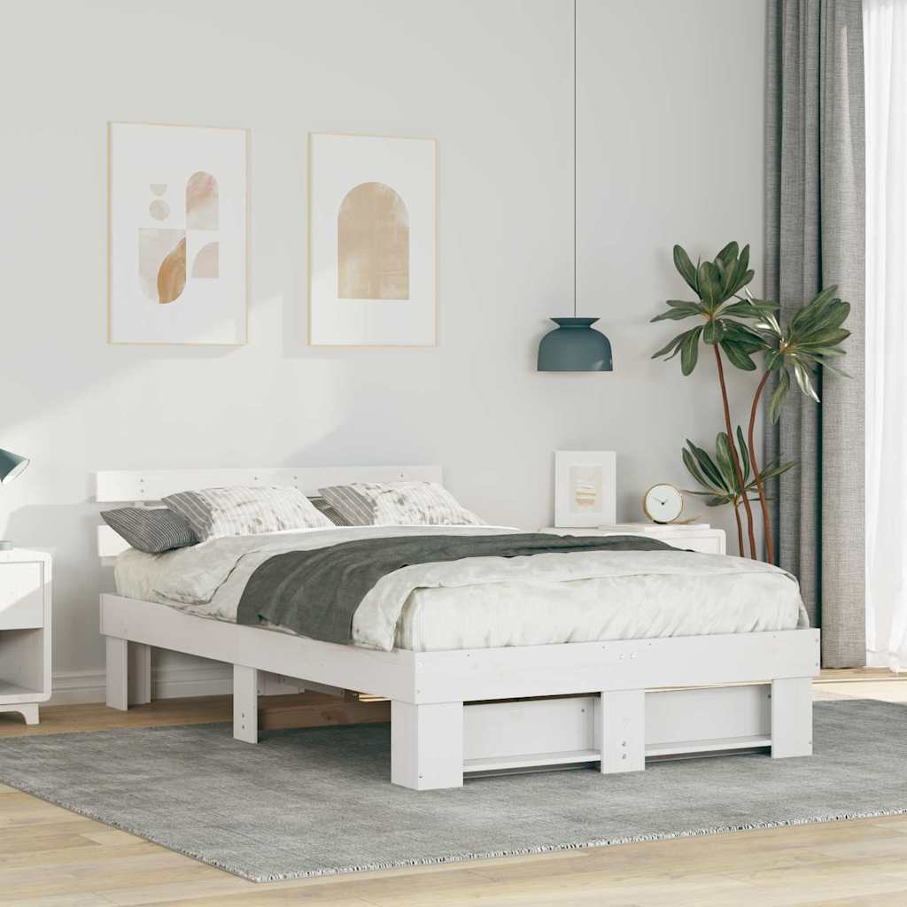 vidaXL Cadru de pat cu headboard Alb 120 x 190 cm Lemn masiv de pin