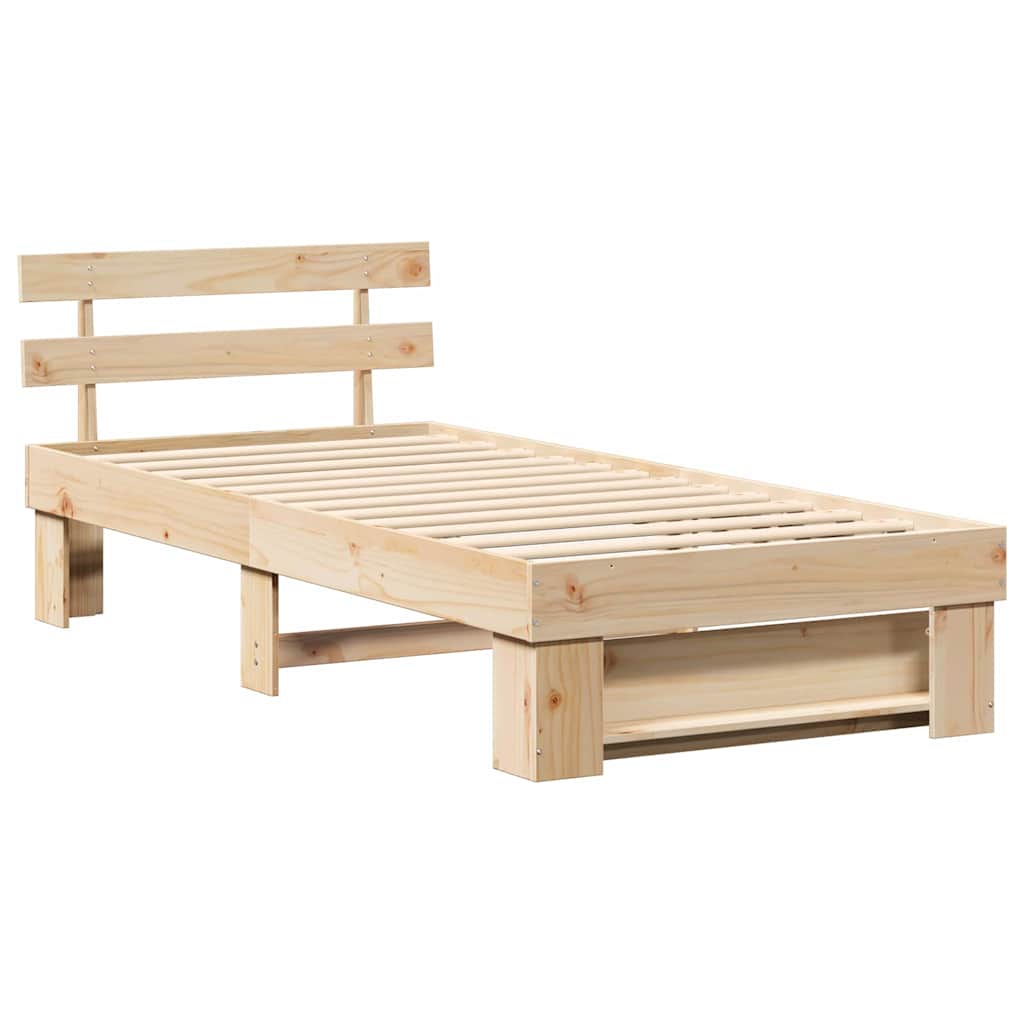 vidaXL Cadru de pat cu headboard Maro 100 x 200 cm Lemn masiv de pin vidaXL Cadru de pat cu headboard Maro 100 x 200 cm Lemn masiv de pin