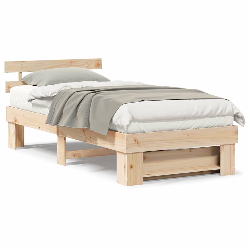 vidaXL Cadru de pat cu headboard Maro 100 x 200 cm Lemn masiv de pin vidaXL Cadru de pat cu headboard Maro 100 x 200 cm Lemn masiv de pin
