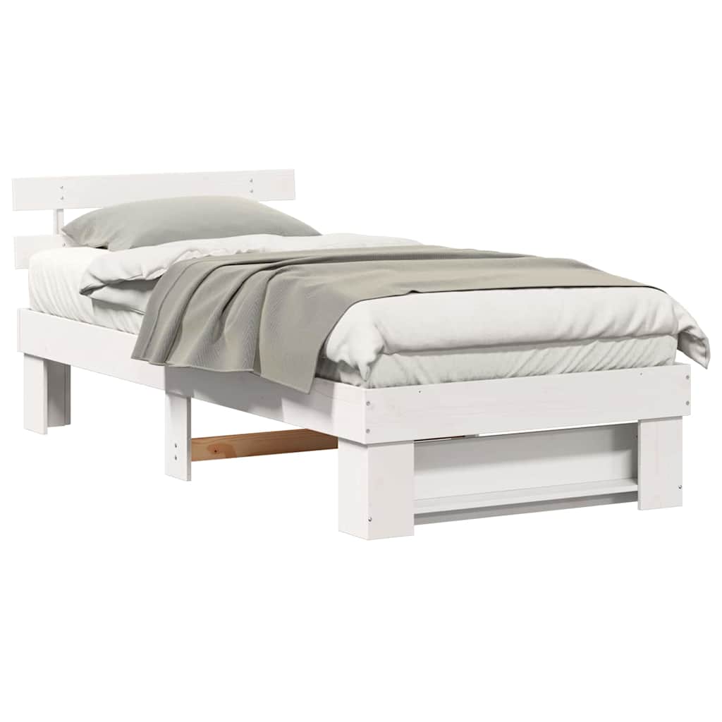 vidaXL Cadru de pat cu headboard Alb 100 x 200 cm Lemn masiv de pin