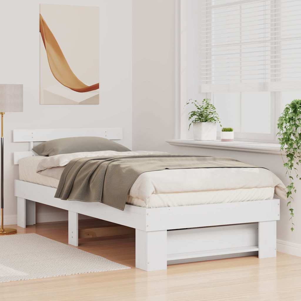 vidaXL Cadru de pat cu headboard Alb 100 x 200 cm Lemn masiv de pin