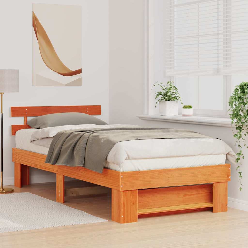 vidaXL Cadru de pat Maro ceruit 75 x 190 cm Lemn masiv de pin