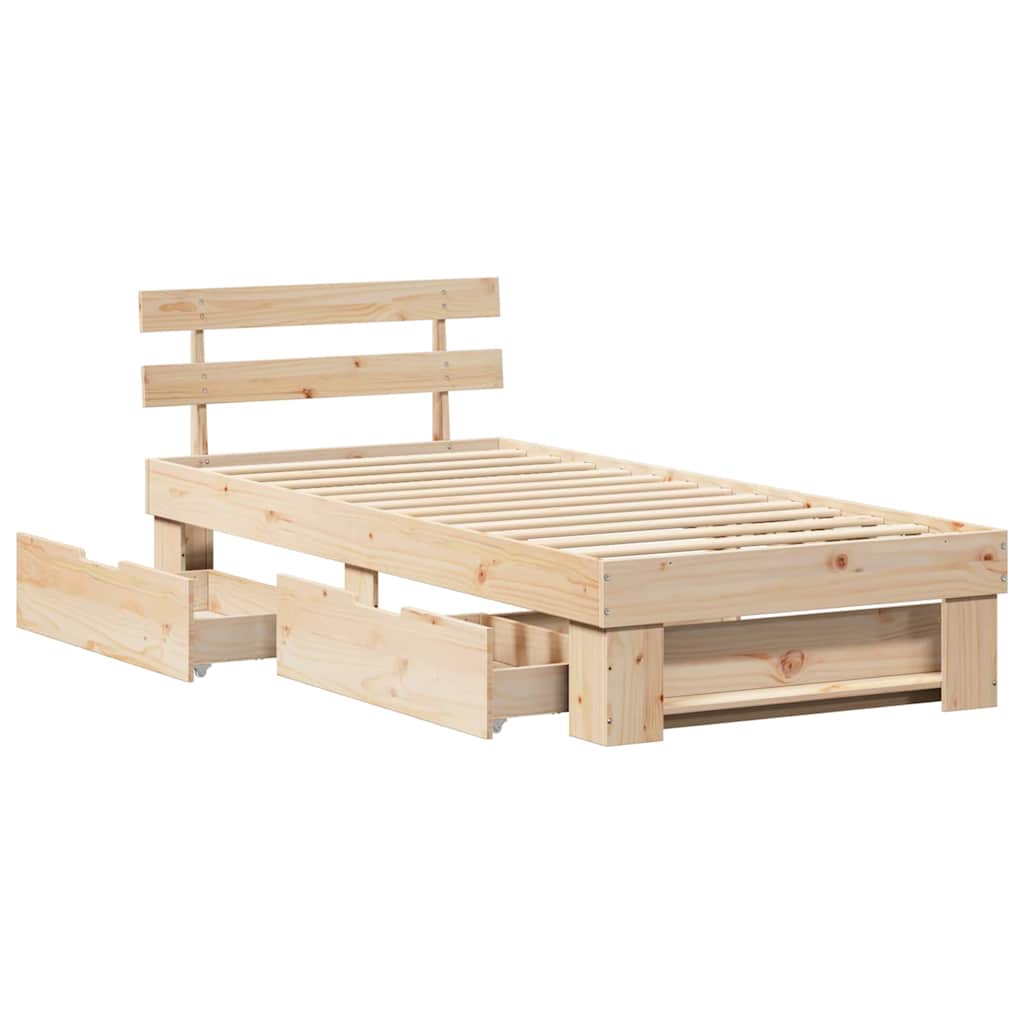 vidaXL Cadru de pat cu headboard Maro 75 x 190 cm Lemn masiv de pin