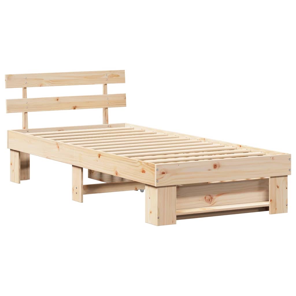 vidaXL Cadru de pat cu headboard Maro 75 x 190 cm Lemn masiv de pin