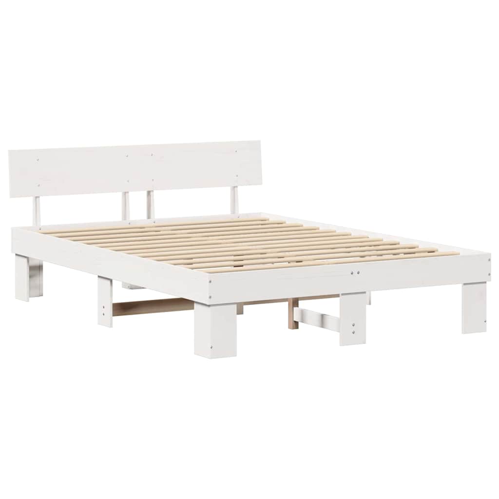 vidaXL Cadru de pat cu headboard Alb 160 x 200 cm Lemn masiv de pin vidaXL Cadru de pat cu headboard Alb 160 x 200 cm Lemn masiv de pin