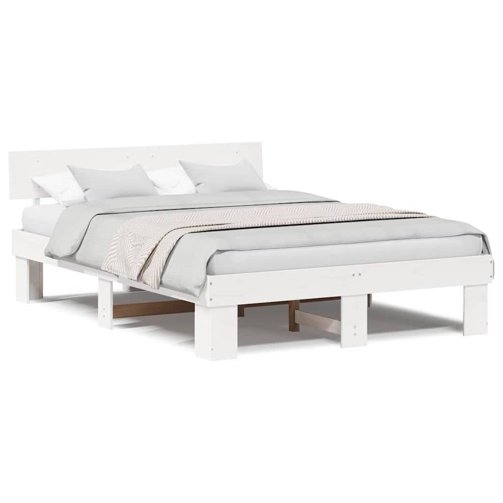 vidaXL Cadru de pat cu headboard Alb 160 x 200 cm Lemn masiv de pin vidaXL Cadru de pat cu headboard Alb 160 x 200 cm Lemn masiv de pin