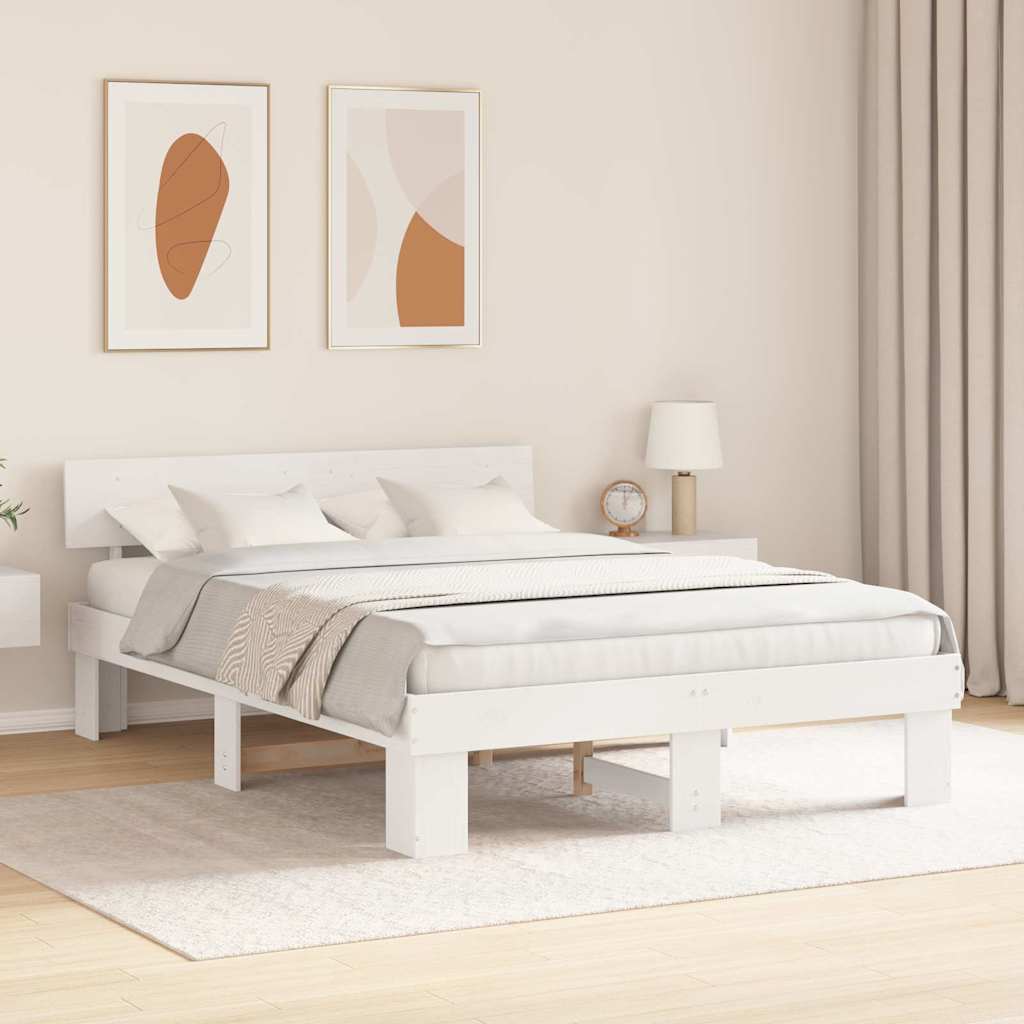 vidaXL Cadru de pat cu headboard Alb 160 x 200 cm Lemn masiv de pin vidaXL Cadru de pat cu headboard Alb 160 x 200 cm Lemn masiv de pin