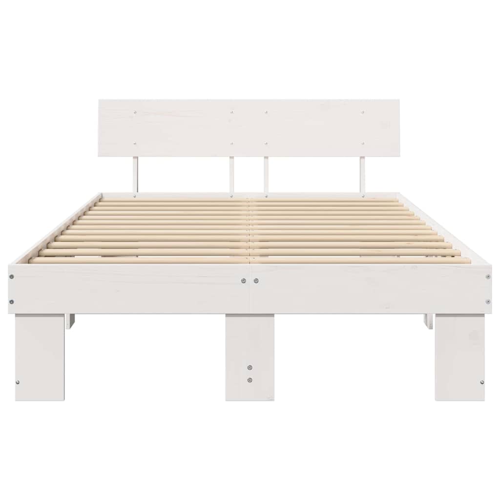 vidaXL Cadru de pat cu headboard Alb 135 x 190 cm Lemn masiv de pin vidaXL Cadru de pat cu headboard Alb 135 x 190 cm Lemn masiv de pin