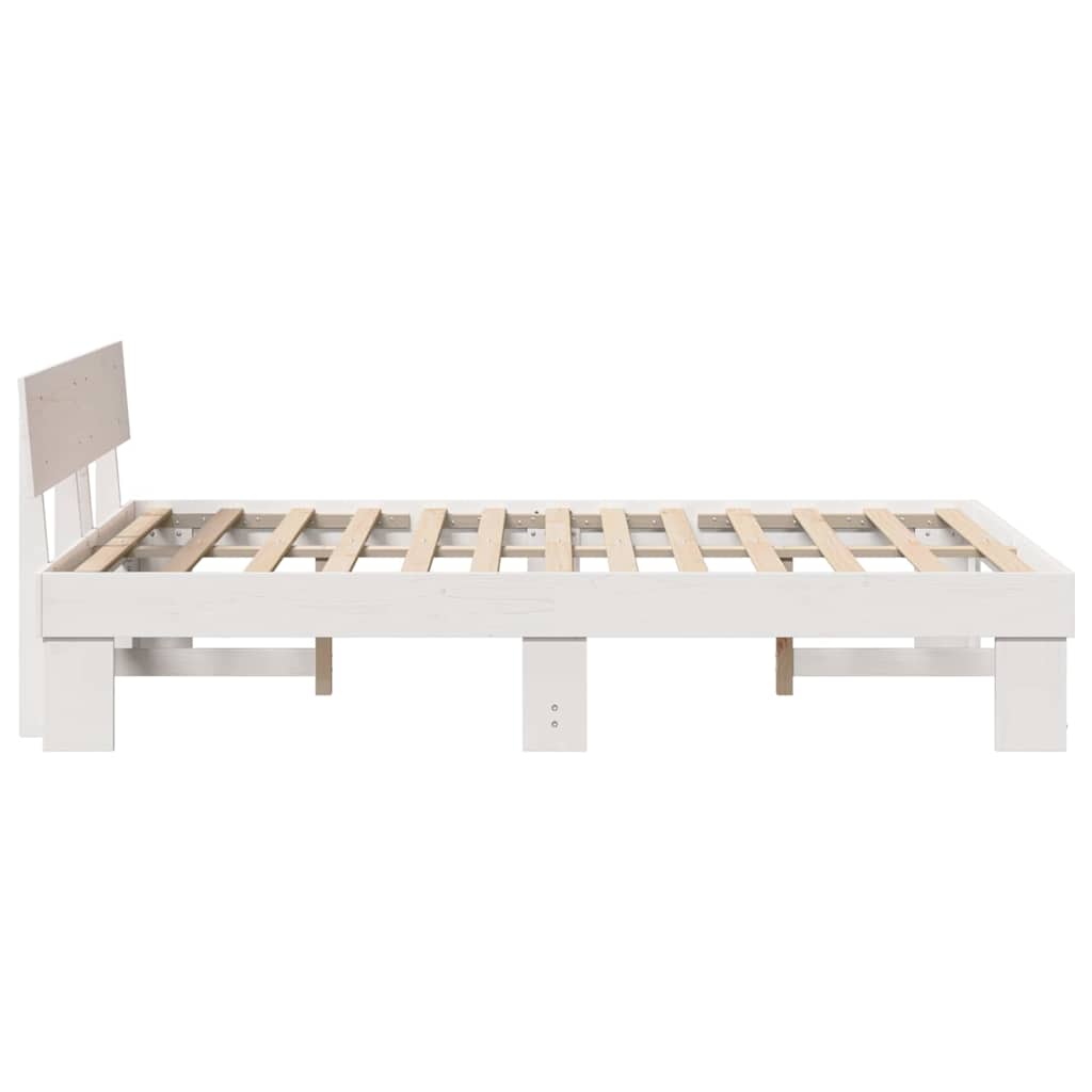 vidaXL Cadru de pat cu headboard Alb 135 x 190 cm Lemn masiv de pin vidaXL Cadru de pat cu headboard Alb 135 x 190 cm Lemn masiv de pin