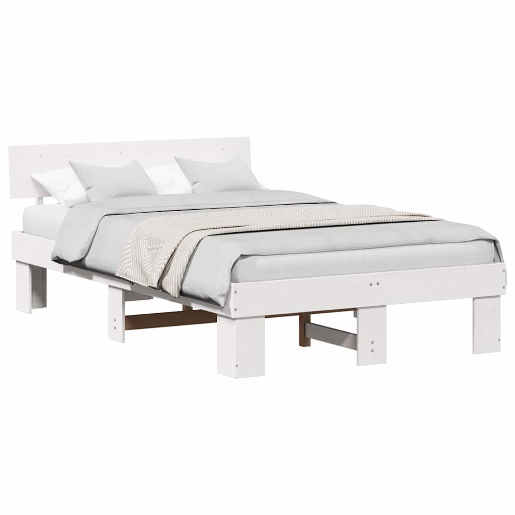 vidaXL Cadru de pat cu headboard Alb 120 x 190 cm Lemn de pin masiv