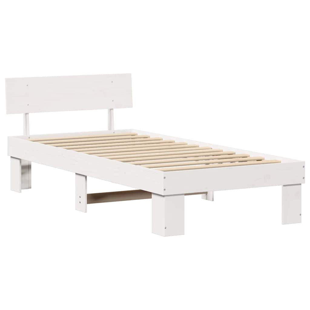vidaXL Cadru de pat cu headboard Alb 90 x 190 cm Lemn masiv de pin vidaXL Cadru de pat cu headboard Alb 90 x 190 cm Lemn masiv de pin