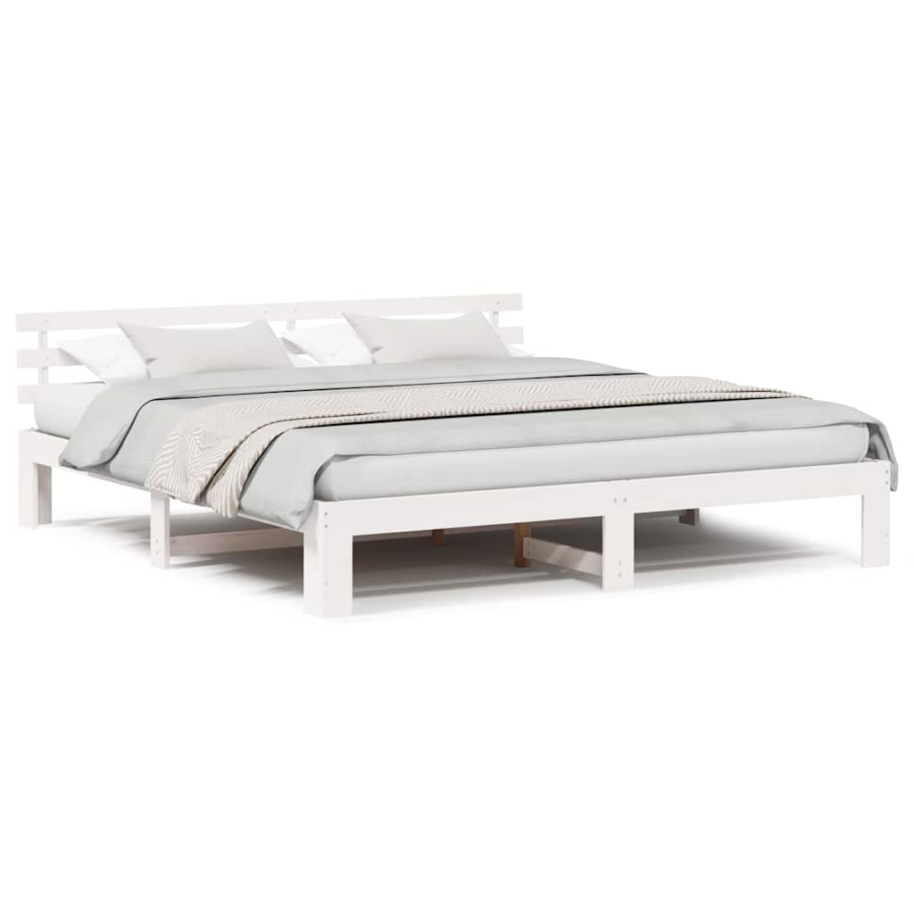 vidaXL Cadru de pat cu headboard Alb 180 x 200 cm Lemn masiv de pin vidaXL Cadru de pat cu headboard Alb 180 x 200 cm Lemn masiv de pin