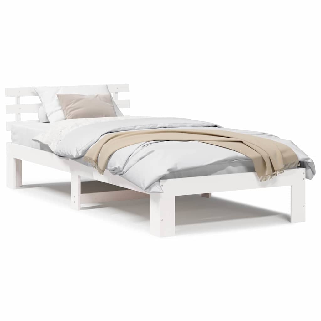 vidaXL Cadru de pat cu headboard Alb 75 x 190 cm Lemn masiv de pin vidaXL Cadru de pat cu headboard Alb 75 x 190 cm Lemn masiv de pin