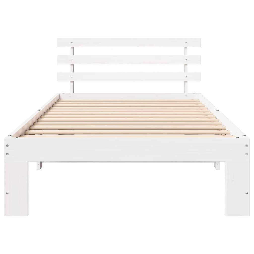 vidaXL Cadru de pat cu headboard Alb 75 x 190 cm Lemn masiv de pin vidaXL Cadru de pat cu headboard Alb 75 x 190 cm Lemn masiv de pin