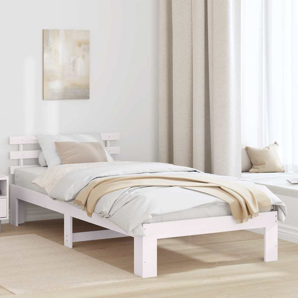 vidaXL Cadru de pat cu headboard Alb 75 x 190 cm Lemn masiv de pin vidaXL Cadru de pat cu headboard Alb 75 x 190 cm Lemn masiv de pin