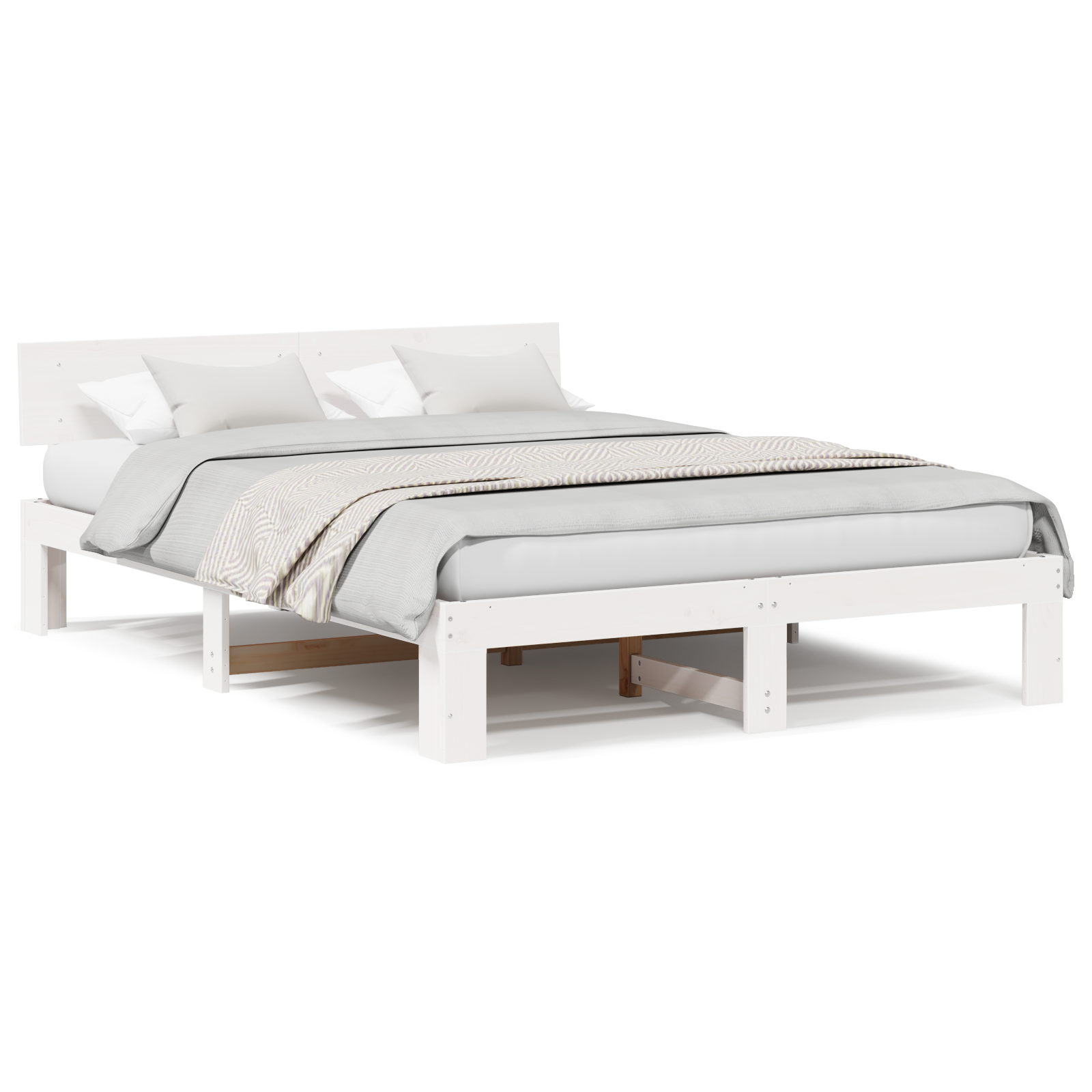 vidaXL Cadru de pat cu headboard Alb 160 x 200 cm Lemn masiv de pin vidaXL Cadru de pat cu headboard Alb 160 x 200 cm Lemn masiv de pin