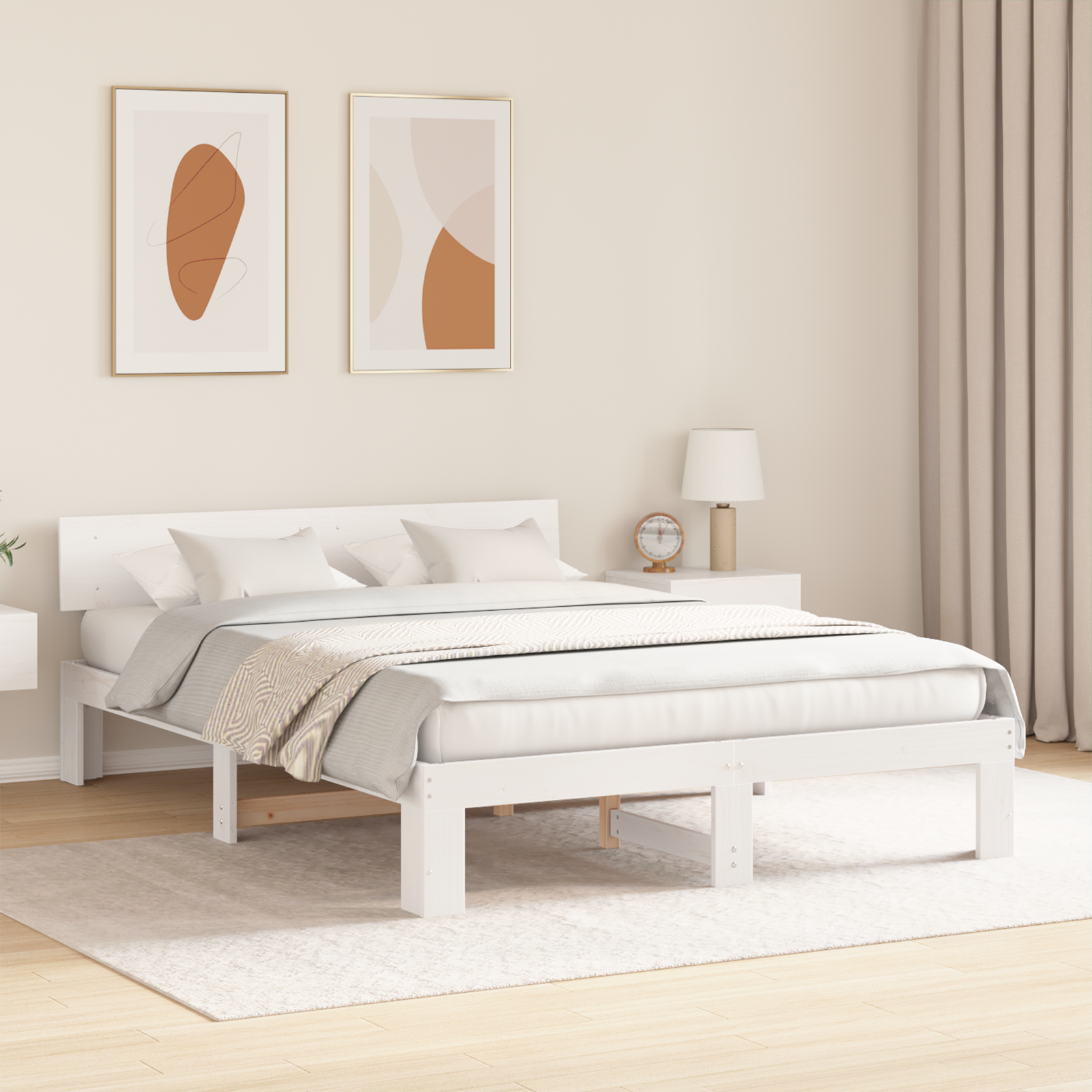 vidaXL Cadru de pat cu headboard Alb 150 x 200 cm Lemn masiv de pin vidaXL Cadru de pat cu headboard Alb 150 x 200 cm Lemn masiv de pin