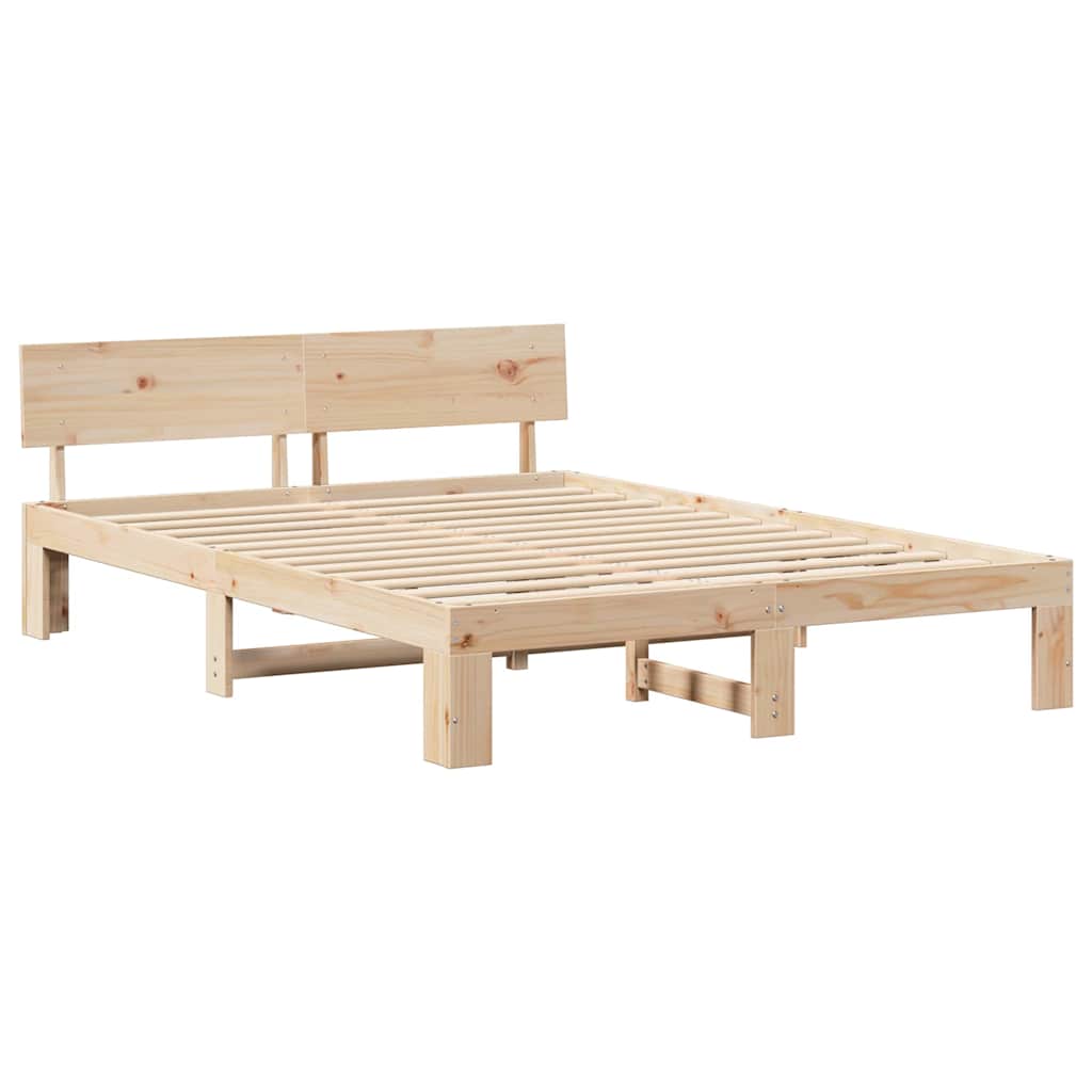 vidaXL Cadru de pat cu headboard Maro 140 x 200 cm Lemn masiv de pin vidaXL Cadru de pat cu headboard Maro 140 x 200 cm Lemn masiv de pin