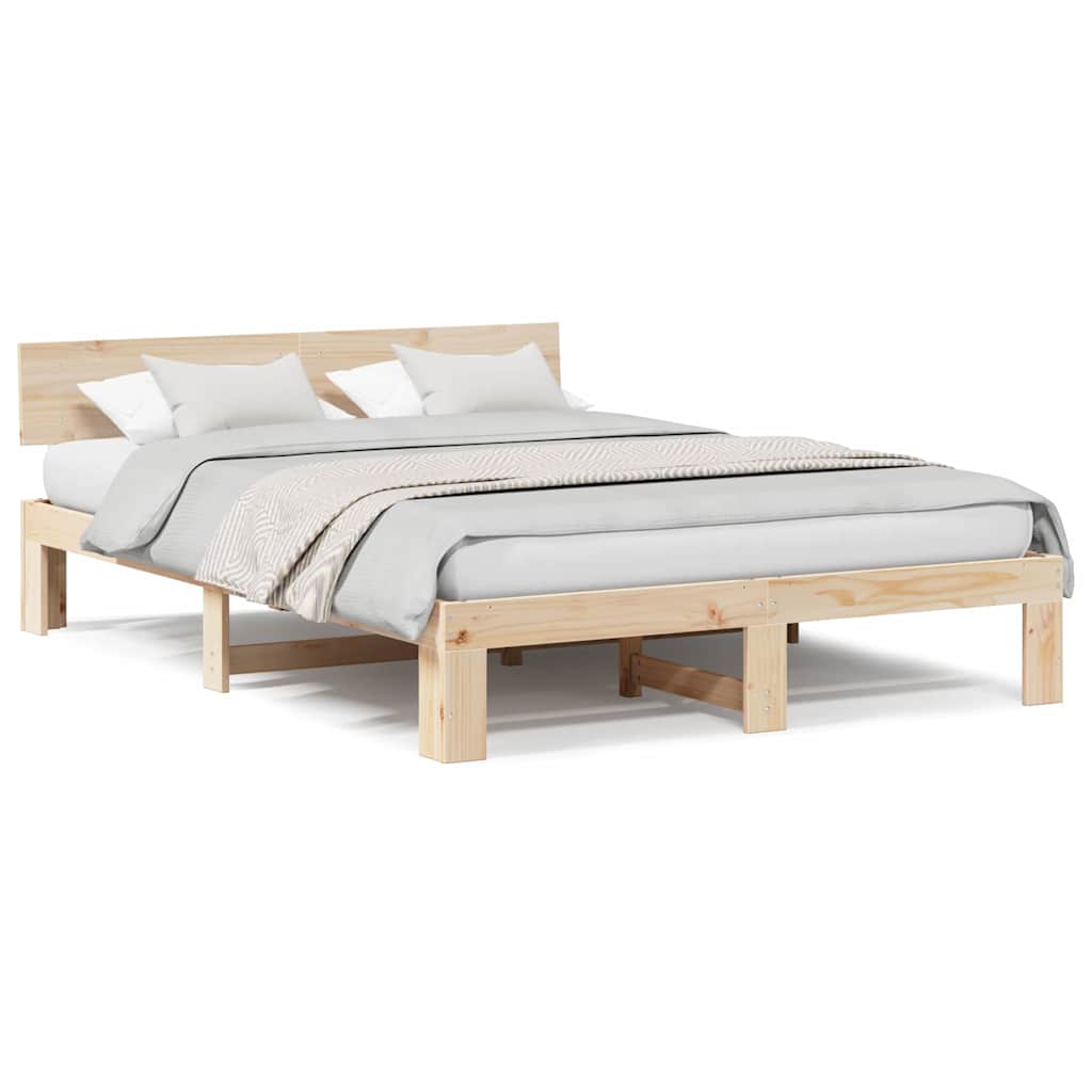 vidaXL Cadru de pat cu headboard Maro 140 x 200 cm Lemn masiv de pin vidaXL Cadru de pat cu headboard Maro 140 x 200 cm Lemn masiv de pin