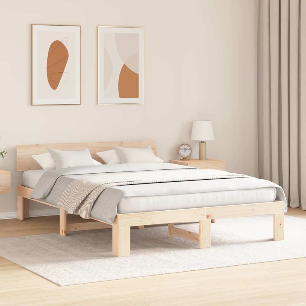 vidaXL Cadru de pat cu headboard Maro 140 x 200 cm Lemn masiv de pin vidaXL Cadru de pat cu headboard Maro 140 x 200 cm Lemn masiv de pin