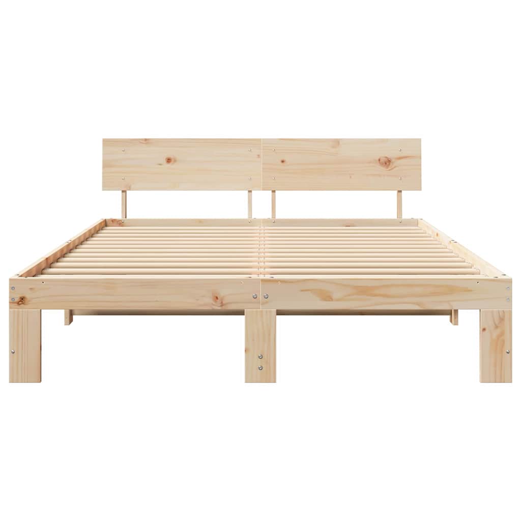 vidaXL Cadru de pat cu headboard Maro 140 x 200 cm Lemn masiv de pin vidaXL Cadru de pat cu headboard Maro 140 x 200 cm Lemn masiv de pin