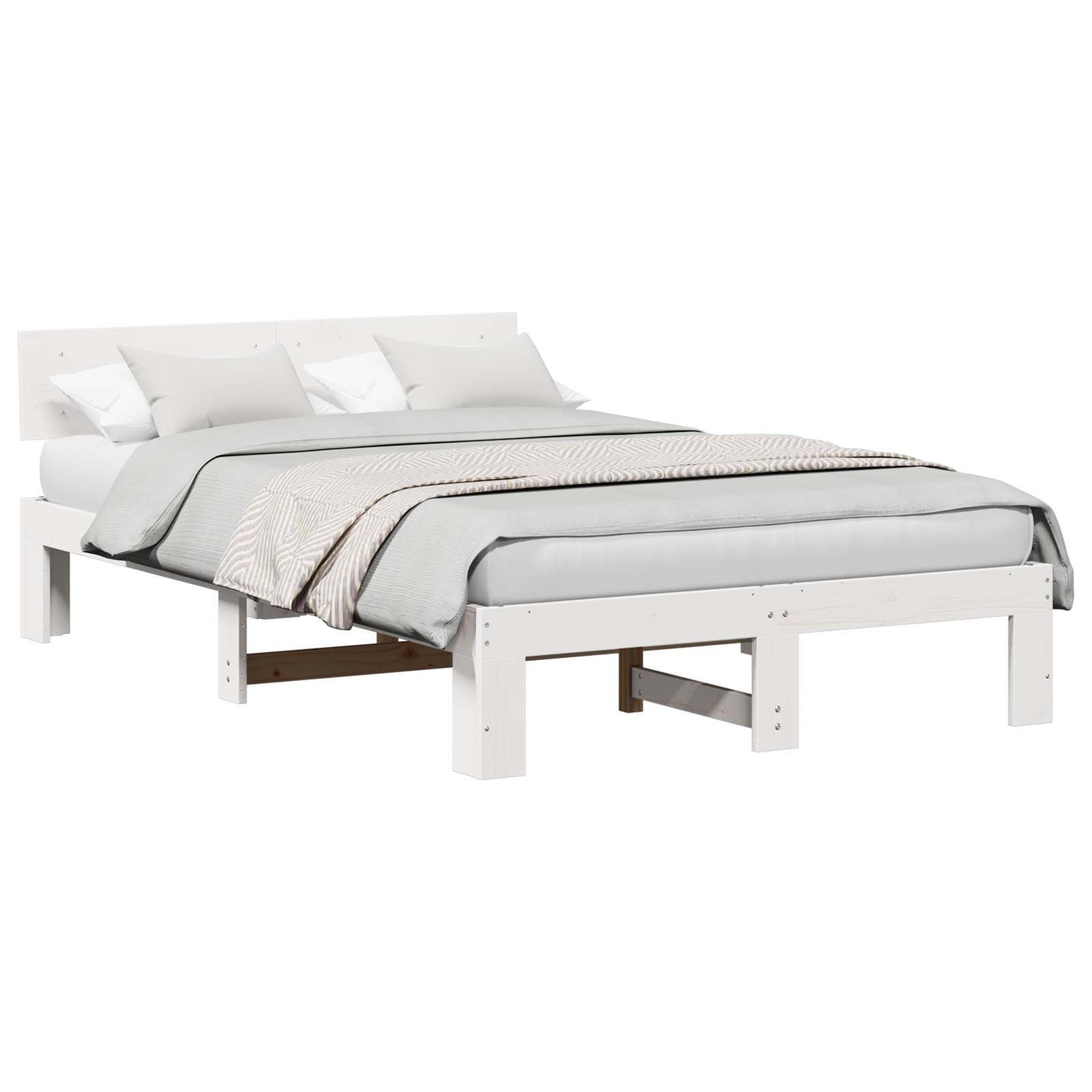 vidaXL Cadru de pat cu headboard Alb 135 x 190 cm Lemn masiv de pin vidaXL Cadru de pat cu headboard Alb 135 x 190 cm Lemn masiv de pin