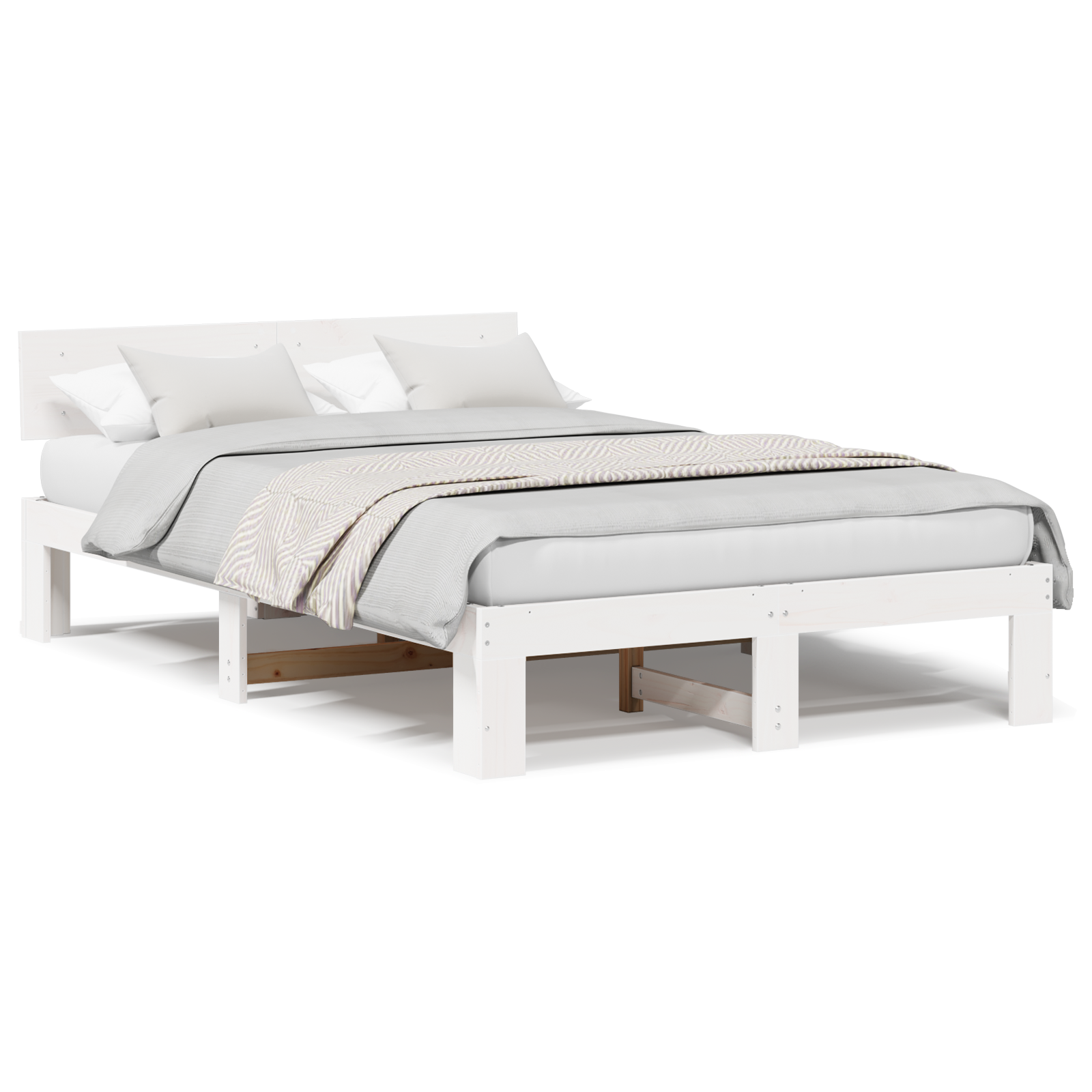 vidaXL Cadru de pat cu headboard Alb 120 x 190 cm Lemn masiv de pin