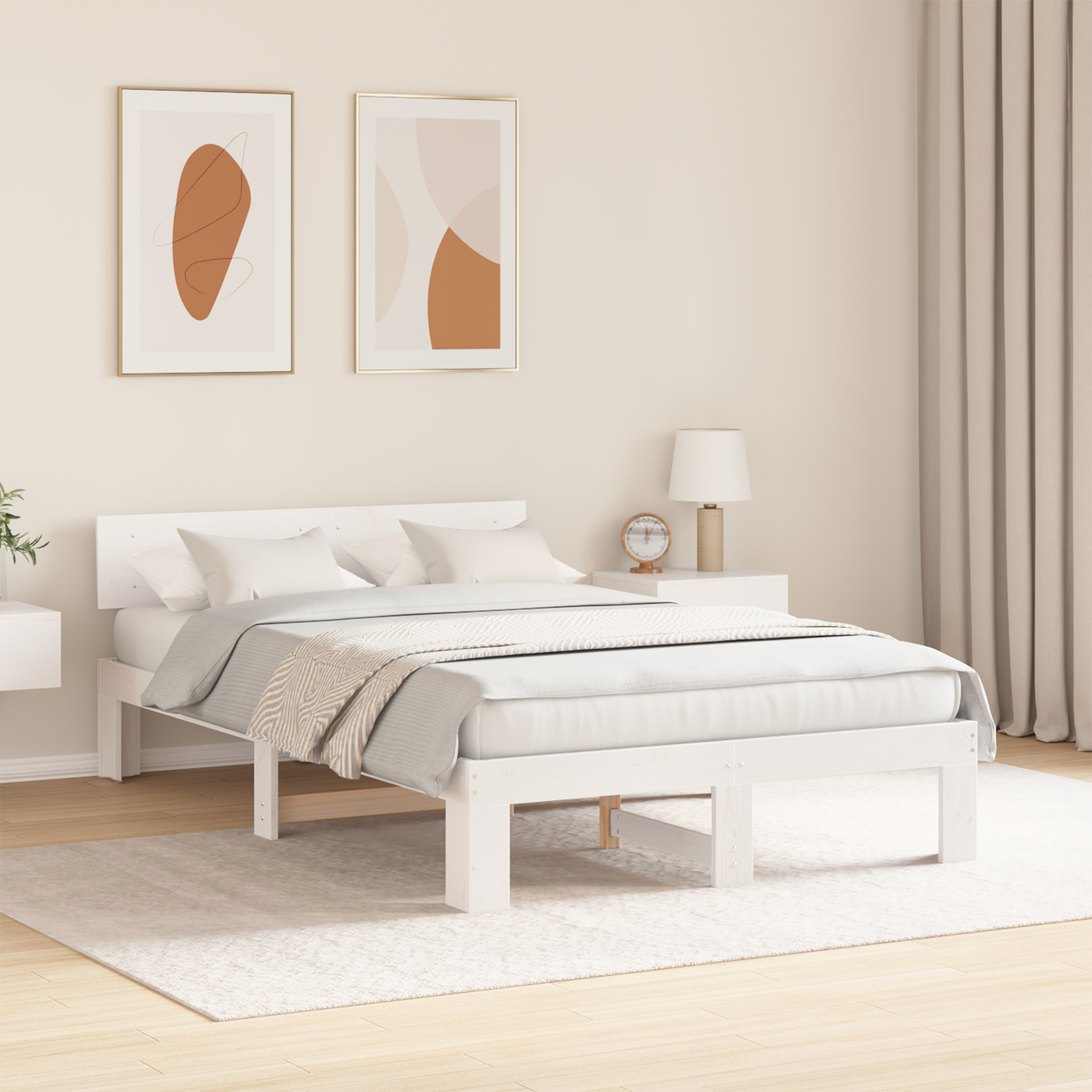 vidaXL Cadru de pat cu headboard Alb 120 x 190 cm Lemn masiv de pin