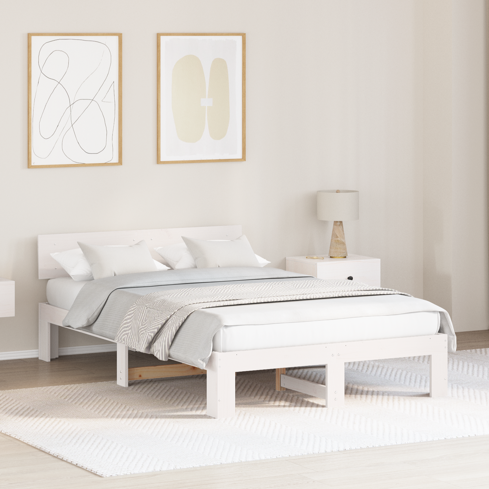 vidaXL Cadru de pat cu headboard Alb 120 x 190 cm Lemn masiv de pin