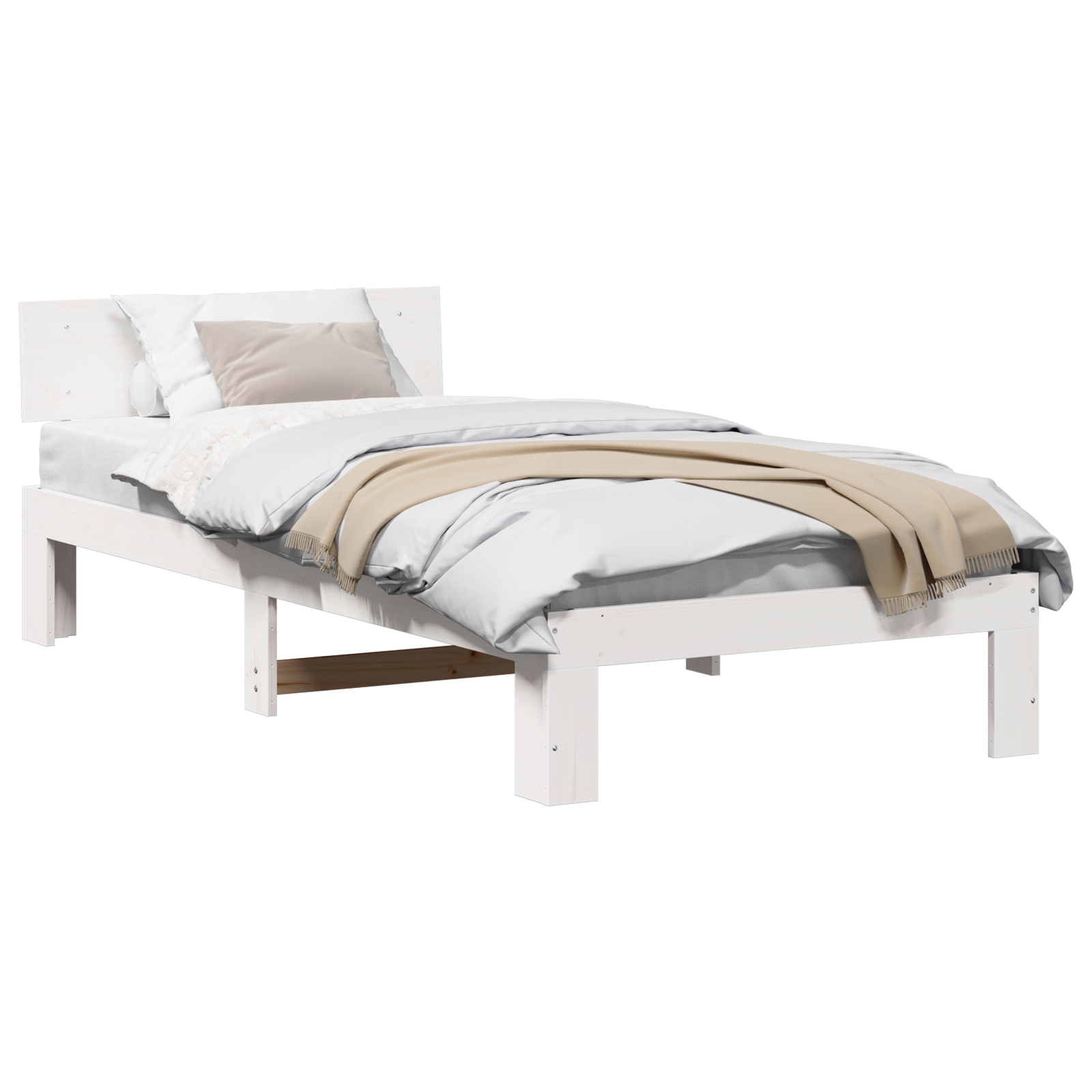 vidaXL Cadru de pat cu headboard Alb 100 x 200 cm Lemn masiv de pin