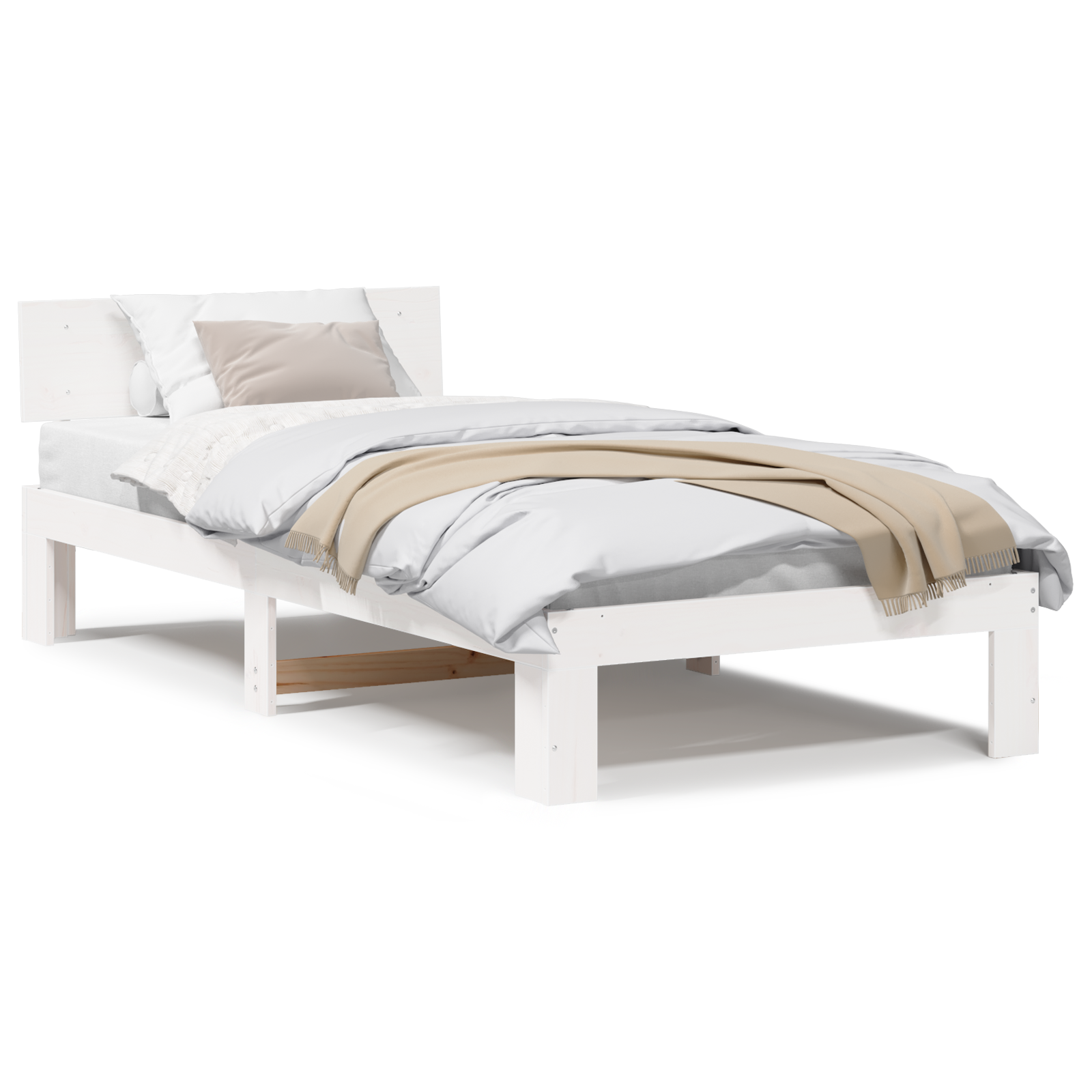 vidaXL Cadru de pat cu headboard Alb 100 x 200 cm Lemn masiv de pin