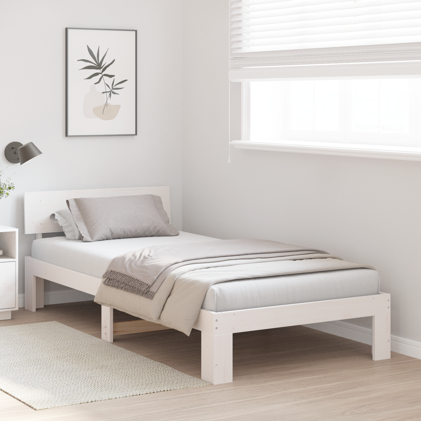 vidaXL Cadru de pat cu headboard Alb 100 x 200 cm Lemn masiv de pin