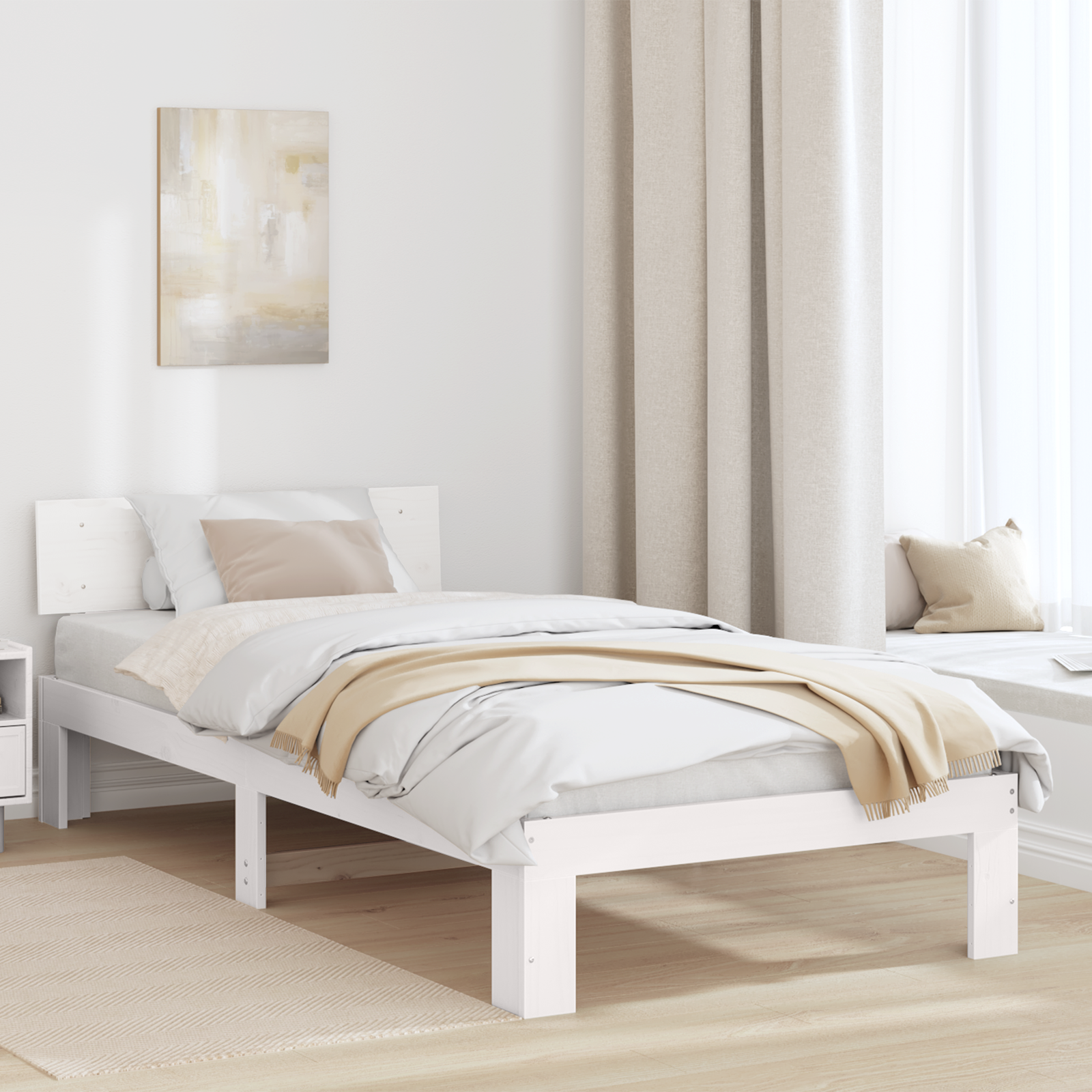 vidaXL Cadru de pat cu headboard Alb 100 x 200 cm Lemn masiv de pin