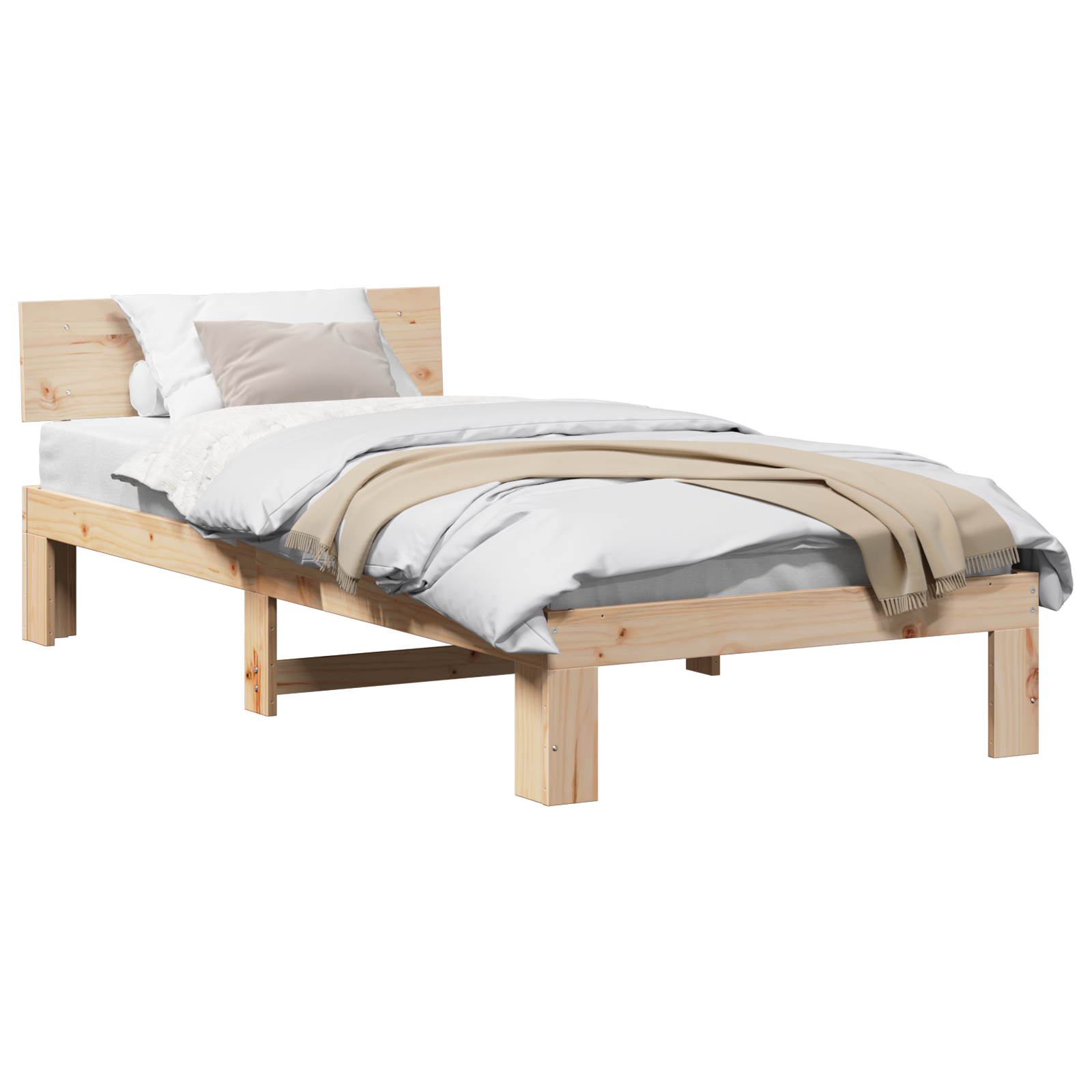 vidaXL Cadru de pat cu headboard natural 90 x 190 cm Lemn de pin masiv