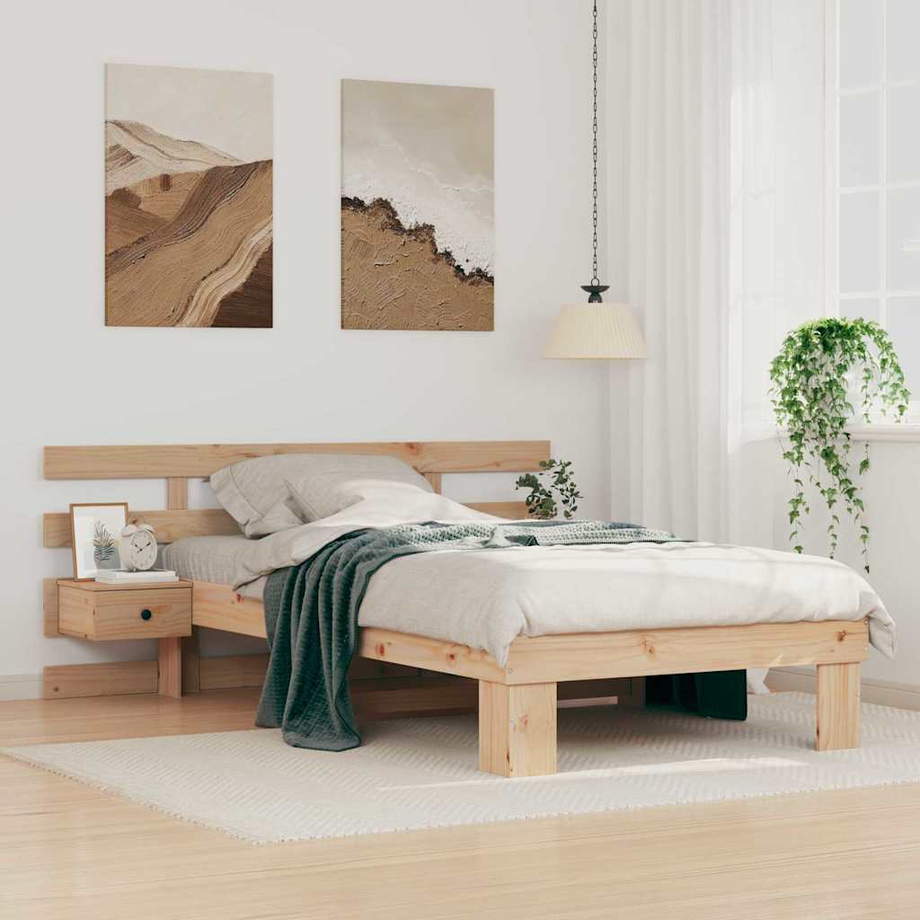 vidaXL Cadru de pat cu headboard Maro 100 x 200 cm Lemn masiv de pin vidaXL Cadru de pat cu headboard Maro 100 x 200 cm Lemn masiv de pin