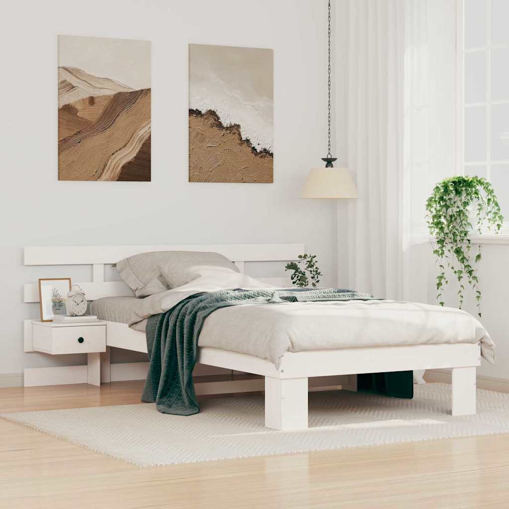 vidaXL Cadru de pat cu headboard Alb 100 x 200 cm Lemn masiv de pin