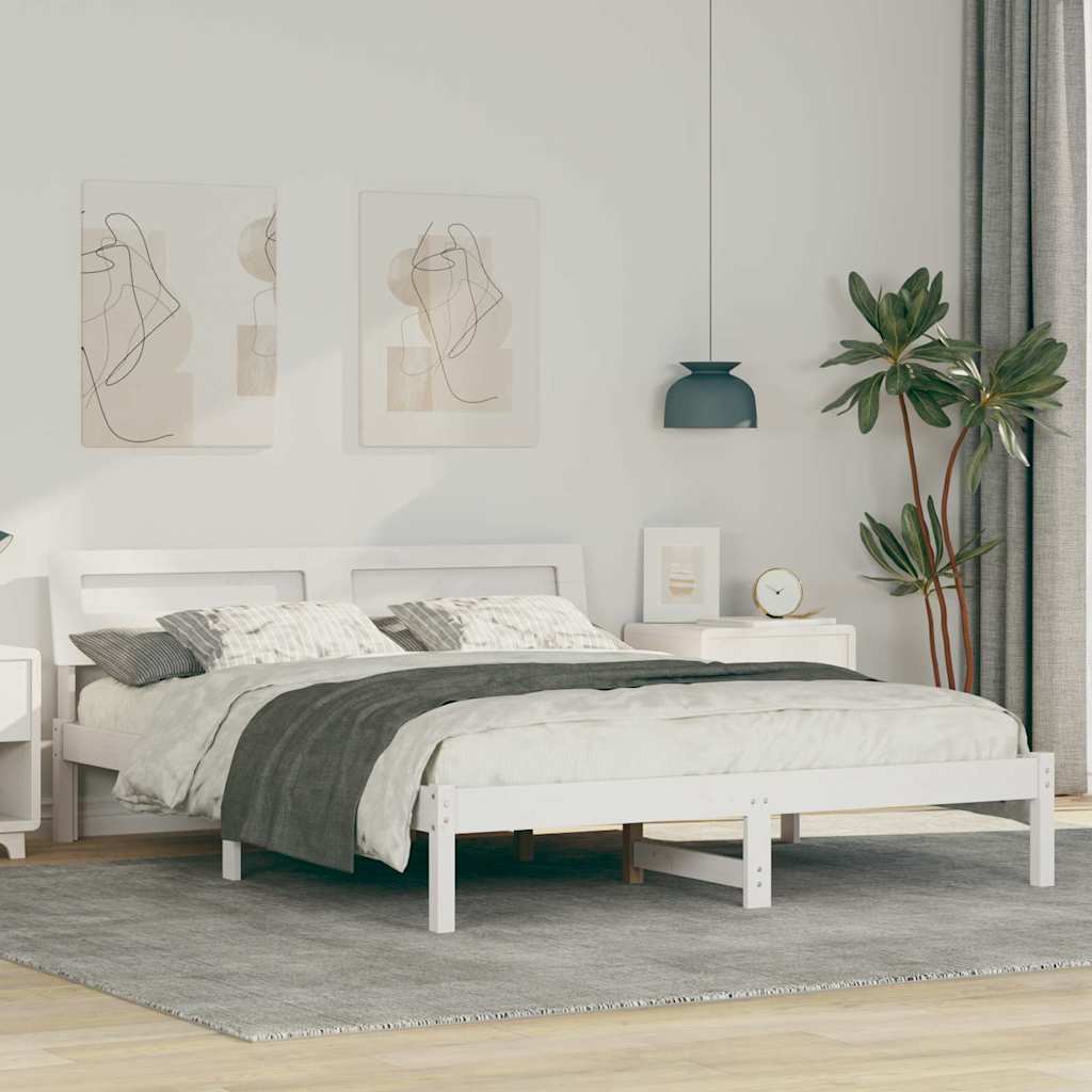 vidaXL Cadru de pat Alb 150 x 200 cm Lemn de brad solid