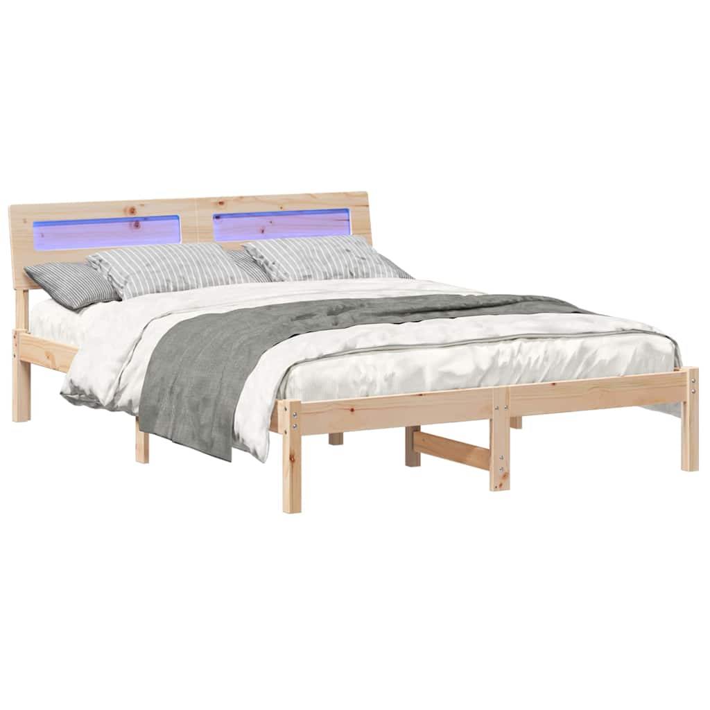 vidaXL Cadru de pat cu headboard Maro 140 x 190 cm Lemn masiv de pin vidaXL Cadru de pat cu headboard Maro 140 x 190 cm Lemn masiv de pin