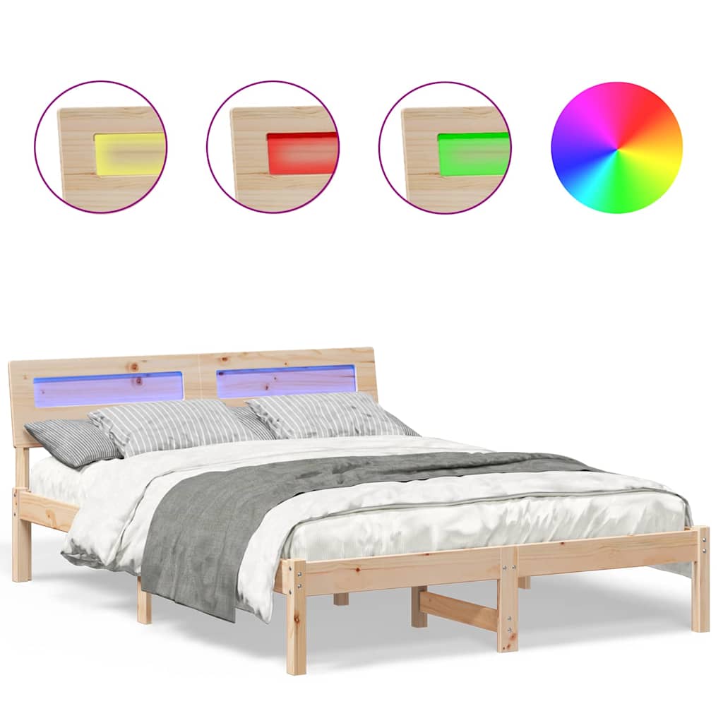 vidaXL Cadru de pat cu headboard Maro 140 x 190 cm Lemn masiv de pin vidaXL Cadru de pat cu headboard Maro 140 x 190 cm Lemn masiv de pin