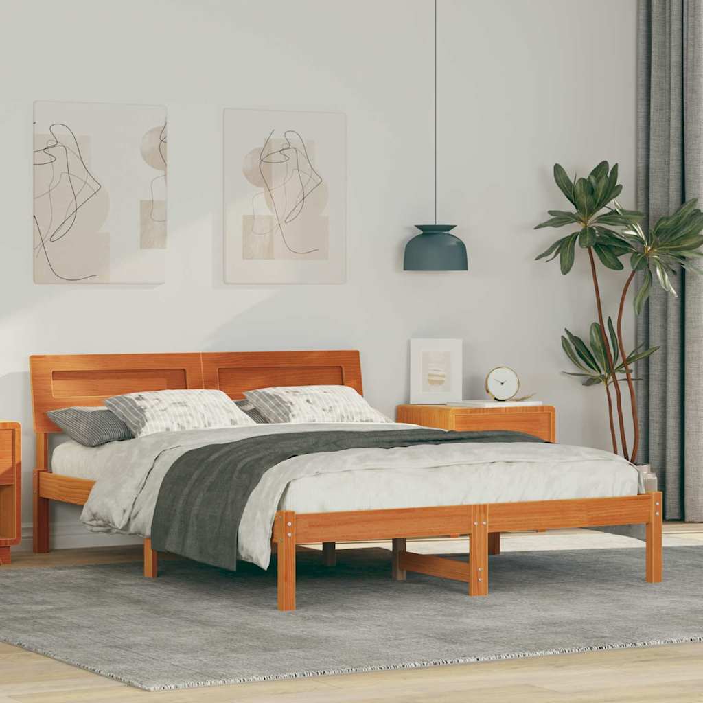 vidaXL Cadru de pat Maro ceruit 140 x 190 cm Lemn masiv de pin vidaXL Cadru de pat Maro ceruit 140 x 190 cm Lemn masiv de pin