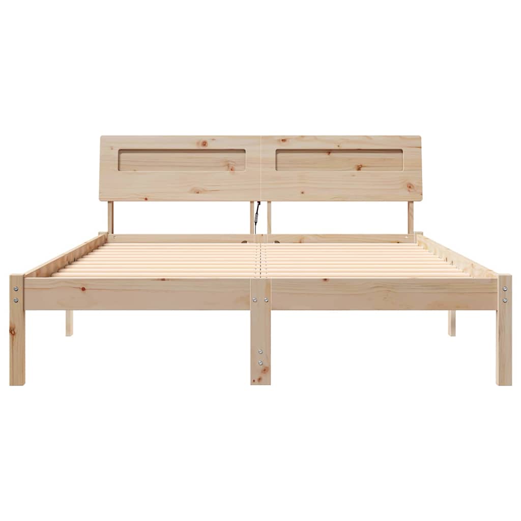 vidaXL Cadru de pat cu headboard Maro 135 x 190 cm Lemn masiv de pin vidaXL Cadru de pat cu headboard Maro 135 x 190 cm Lemn masiv de pin