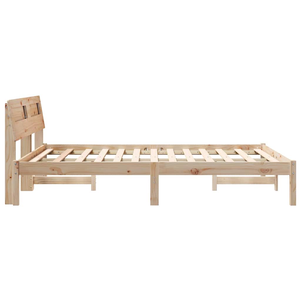 vidaXL Cadru de pat cu headboard Maro 135 x 190 cm Lemn masiv de pin vidaXL Cadru de pat cu headboard Maro 135 x 190 cm Lemn masiv de pin
