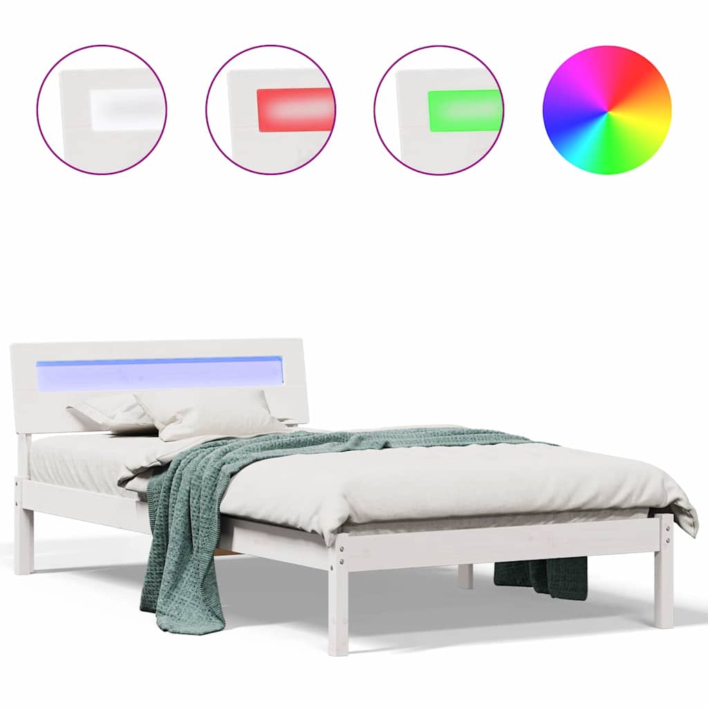 vidaXL Cadru de pat cu headboard Alb 80 x 200 cm Lemn masiv de pin