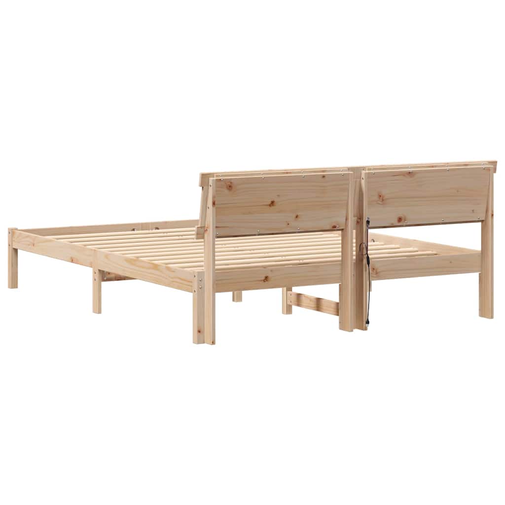 vidaXL Cadru de pat cu headboard Maro 140 x 200 cm Lemn masiv de pin vidaXL Cadru de pat cu headboard Maro 140 x 200 cm Lemn masiv de pin
