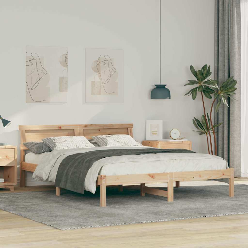 vidaXL Cadru de pat cu headboard Maro 140 x 200 cm Lemn masiv de pin vidaXL Cadru de pat cu headboard Maro 140 x 200 cm Lemn masiv de pin
