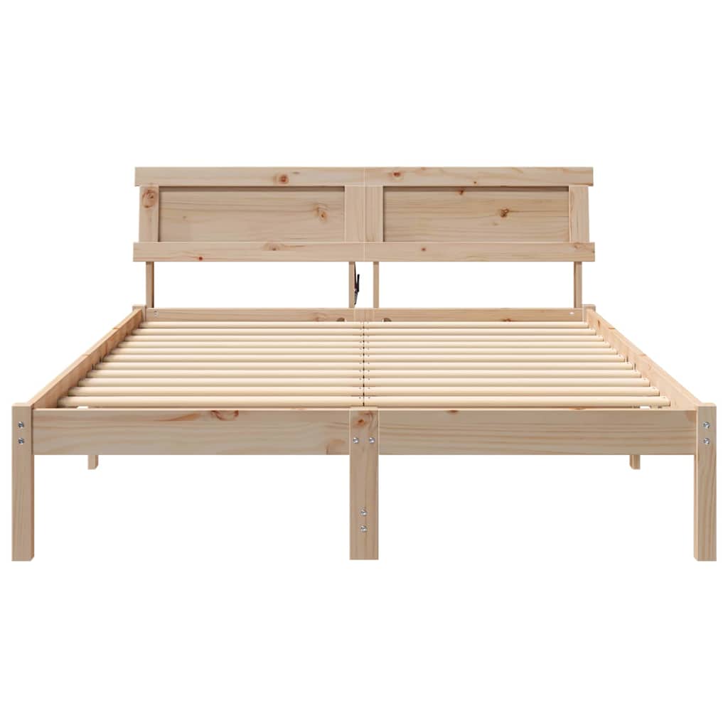 vidaXL Cadru de pat cu headboard Maro 140 x 190 cm Lemn masiv de pin vidaXL Cadru de pat cu headboard Maro 140 x 190 cm Lemn masiv de pin