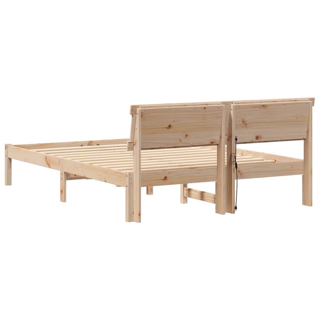 vidaXL Cadru de pat cu headboard Maro 140 x 190 cm Lemn masiv de pin vidaXL Cadru de pat cu headboard Maro 140 x 190 cm Lemn masiv de pin