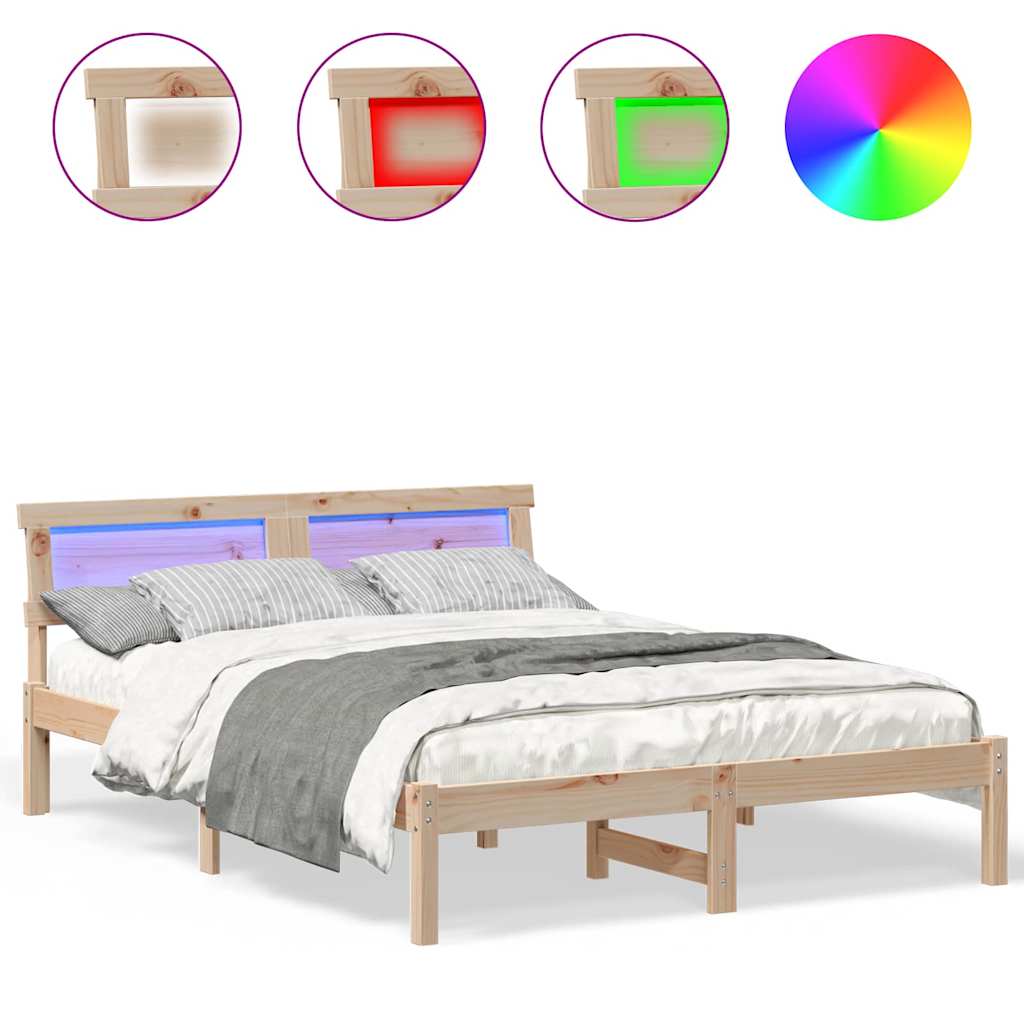 vidaXL Cadru de pat cu headboard Maro 135 x 190 cm Lemn masiv de pin vidaXL Cadru de pat cu headboard Maro 135 x 190 cm Lemn masiv de pin